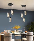 3 Light Pendant Chandelier With Bulbs Included, Modern Crystal Hanging Light Fixture over a dining room table, matte black