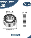 686 2RS Deep Groove Ball Bearings 6x13x5mm Chrome Steel Double Shield ABEC5 Ten Pack size chart