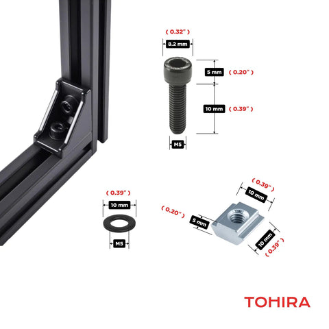 Black 2020 Aluminum T Slot Corner Bracket Kit With 20 Right Angle Connectors And 40 T Nuts And Screws For 6mm V Slot Profile