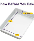 Aluminum 9x13 Inch Rectangular Sheet Pan for Even Baking PFAS Free Anodized Bakeware Rust Resistant Durable Pan dimensions shown.
