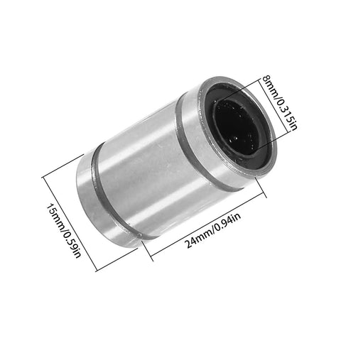 LM8UU 12 Piece Linear Ball Bearings 8mm Bore With Double Sided Rubber Seals Ultra Smooth Low Friction Linear Motion Bushings For CNC Machines And 3D Printers, showing dimensions