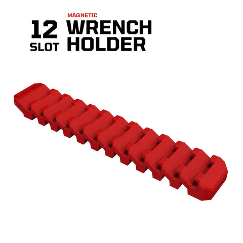 Red Magnetic Flexible 12 Slot Wrench Rack Holder for Non Marring Slim Design, tool organization with strong magnets