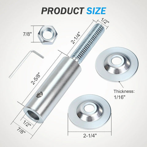 Built Tough 1/2 Inch Bore Shaft Arbor Adapter Drops Right Into Standard Motors For Extended Thread Mount Right Hand Setup to show product dimensions and components.