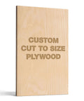 Front view of Baltic birch plywood panel with CUSTOM CUT TO SIZE PLYWOOD text.