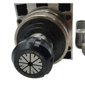 Close-up of ER32 chuck on Ready To Roll 7.5KW 10HP Square Spindle Motor air cooled, featuring precision bearings.