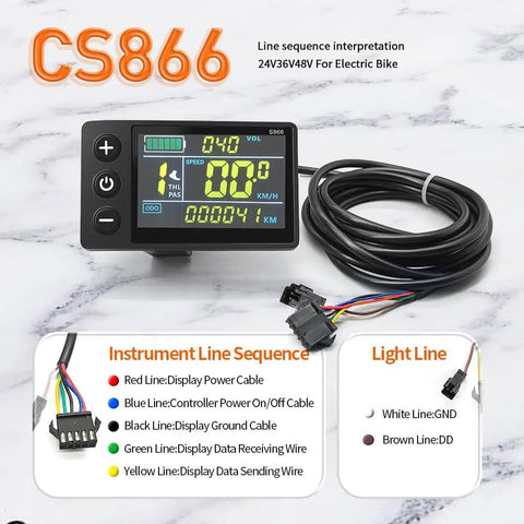 Beefy 30A Sine Wave Controller With CS866 Color Display For Electric Bicycles Adjustable Throttle And PAS 24V 36V 48V Compatible For 500W 800W 1000W 1800W Hub Motors Aluminum Housing For Superior Heat Dissipation