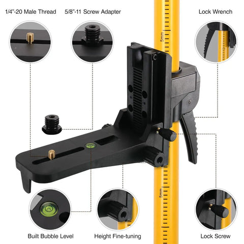 Pro Grade Telescoping Laser Level Pole With Tripod And Mount, 12 Foot Reach For Rotary And Line Lasers, includes adapters and features