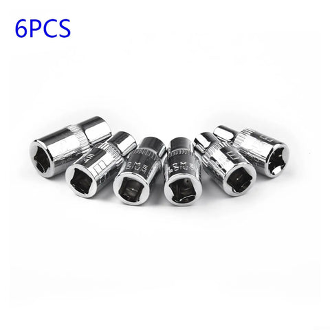 Six Piece Heat Treated Steel E Socket Set With 1/4 Drive For Heavy Duty Mechanics Gear That Lasts And Grips Tight On Bolts So You Can Fix Things Fast Like A Pro. 6 pcs chrome sockets