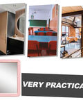 Pink Magnetic Locker Mirror 5 By 7 Inches Real Glass With Strong Magnetic Backing Perfect For School Lockers Dorm Rooms Classrooms Bathrooms Offices Workshops Gyms And Craft Desks shown with usage examples in public spaces.