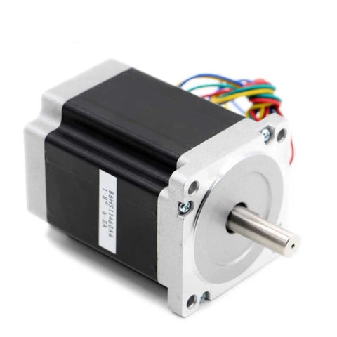 Bad Ass NEMA 34 Stepper Motor 86X114Mm 8Point7Nm 1240Ozin 6Amps 14Mm Key Shaft No Cap Heavy Power Build For Cnc Routers Mills Industrial Upgrades Smooth As Butter, side view showing metal housing and key shaft.