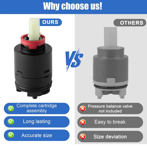Comparison of Shower Cartridge Replacement 40 Mm For Ceramic Single Lever Tub And Shower Faucet Valve Concealed Shower System Black DIY Friendly Durable Ceramic Core Plastic Build Easy Install And Reliable Performance vs another brand.