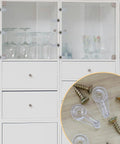 Heavy Duty Cabinet Door Glass Retainer Clips With Screws Top Shelf Replacement Hardware For Window Mounting shown in use on cabinet.