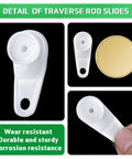 12 Pack Curtain Track Gliders For Window And Shower Traverse Rod Sliders Plastic Rail Sliders Ceiling Roller Track Hooks Durable White Sliders For Easy Curtain Hanging And Smooth Operation, white plastic close-up