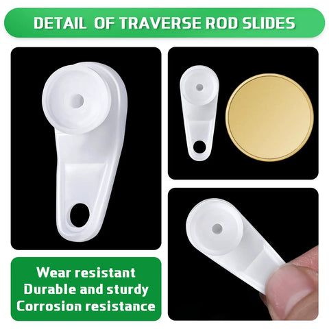 12 Pack Curtain Track Gliders For Window And Shower Traverse Rod Sliders Plastic Rail Sliders Ceiling Roller Track Hooks Durable White Sliders For Easy Curtain Hanging And Smooth Operation, white plastic close-up