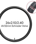 Heavy Duty 26 Inch Bike Inner Tube 26x2.10 To 2.40 Schrader Valve AV32mm Replacement Tube with valve and size close-up