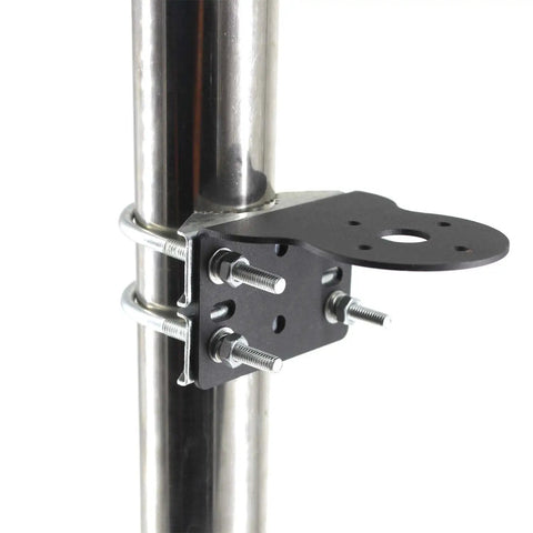 Beefy Mast Clamp With Dual U Bolts For Ham UHF VHF CB Truck Antennas Outdoor Attic Mount Bracket close-up on pole