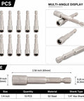 10 Piece Magnetic Nut Driver Set With 1/4 Inch Hex Shank Quick Change Adapter, displaying various angles and sizes of S2 steel drivers.