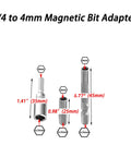 1/4 To 4mm Bit Adapter Kit With Magnetic Hex Bits Converter Precision Bits Set dimensions and components shown