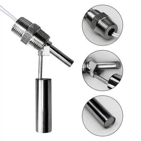 Stainless Steel Workhorse Liquid Level Sensor With One Half Inch NPT Side Mount For Aquariums Tanks Hydroponics And Pools DC Zero To One Hundred Ten Volts Float Switch Multi Point Control close-up