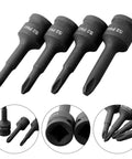 Top Tier 4 Piece Socket Adapter Kit Featuring Ph1 Ph2 Ph3 And Ph4 Cross Bit Heads Designed For 3/8 Drive Electric Wrenches With Forged Chrome Steel Durability Perfect For Gnarly Auto And Home Repair Jobs That Need Serious Torque, black PH1-PH4 adapters