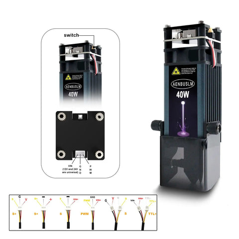 40W Laser Module With Air Assist For Laser Cutter And Engraver Machine 5.5W Output Power Built In FAC Ultra Fine Compressed Spot DIY CNC
