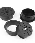 Heavy Duty 2 Inch Desk Grommet Kit With Eight Black Hole Covers And Cobalt Hole Saw, black plastic plugs for desk cable organization.