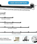 Heavy Duty Black Wrought Iron Wall Mount Stair Railing Adjusts 5 To 14 Feet For Decks And Porches size chart for custom lengths.