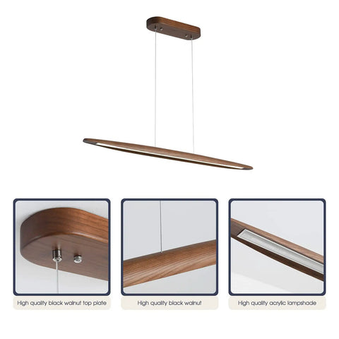 51 Inch Walnut Wood Linear Pendant Light For Kitchen Island And Dining Room Featuring Smooth Modern Lines And Straight Up Gorgeous Illumination To Level Up Your Home Decor Vibes Right Now, showcasing sleek design and quality materials.