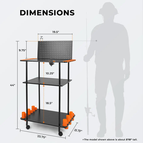 Dimensions of Indoor Fishing Rod Storage Cart For 12 Combos With A 3 Tier Tackle Rack And Peg Wall Built In Line Spooler Mobile Tackle Storage