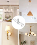 4 Inch Ceiling Light Mounting Bracket Kit - Universal Crossbar Hardware Set For Chandeliers And Wall Lights, 4-Pack Silver Steel Brackets With 3 Eighth Inch Lamp Pipes, Easy Install, Durable And Flexible Fit. silver steel bracket shown with chandelier and wall light installs
