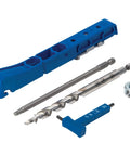 Pocket Hole Jig 310 Small Durable DIY Tool for Tight Spaces with drill guide, drill bits, and stop collar in blue.