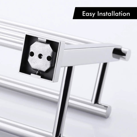 Close-up of Two Towel Rack With Dual Bars And A 20 Inch Shelf For Bathroom Wall Mount In Rustproof SUS304 Stainless Steel Brushed Finish