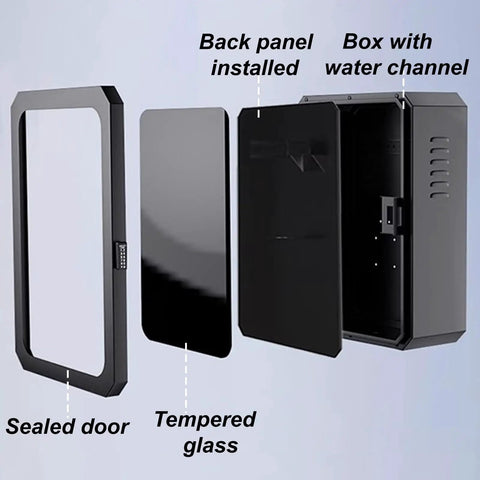 Badass Outdoor Lockable Cabinet For EV Chargers Featuring Clear Tempered Glass Window and sealed door with back panel detail.