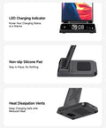 3 In 1 Wireless Charging Station For Galaxy Phones Watches And Buds With Dimmable Digital Clock showing LED indicator