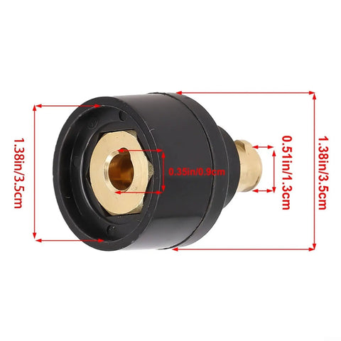 TIG Welding Torch Cable Adapter 10-25 To 35-50 Connector with dimensions, brass and black exterior for WP-17V WP-26V