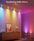 Modern Cube Wall Sconces With Adjustable Cable Distance And Smart RGBic LED Fixture That Hooks Up To Alexa For Chill Living Room Vibes And Fast Plug And Play Mounting Anytime You Want Dope Accents, showcasing colorful RGBIC lighting effects.