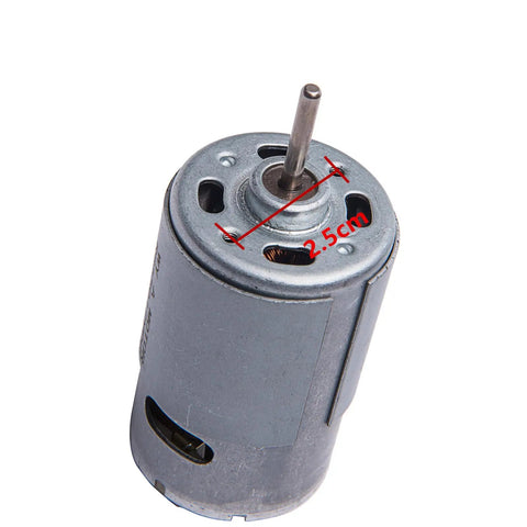Twin Pack 24V RS555 35000RPM Electric Motors For Power Wheels Upgrade Kit close-up of single motor with 2.5cm shaft