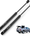 Beefy 17 Inch Gas Struts Lift Supports For Camper Shells And Truck Caps, Replacement Shocks For Leer Topper Back Window And Cab Canopy Doors, 28 Lbs Capacity, Set Of 2 next to a truck with an open canopy, showcasing usage.
