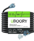 Waterproof Outdoor Extension Cord 100 Ft Black 12 3 SJTW Heavy Duty Flexible Copper 3 Prong Extension Cord For Lawn Garage Jobsite And Home Improvement UL Listed, coiled package