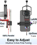 Diagram of Universal Phone Digiscoping Adapter For Spotting Scopes And Telescopes With 3-Axis Alignment showing XYZ adjustments.