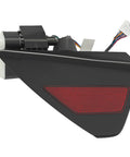 Slick Black And Red Charge Port Door Replacement For 2017 To 2023 Tesla Model 3 And 2020 To 2023 Model Y Left Driver Side view with connector.