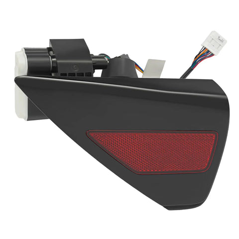 Slick Black And Red Charge Port Door Replacement For 2017 To 2023 Tesla Model 3 And 2020 To 2023 Model Y Left Driver Side view with connector.