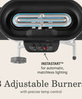 RoadTrip 285 Portable Stand Up Propane Grill With 3 Adjustable Burners Instastart Ignition control panel close-up view.