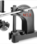 Heavy Duty Cast Iron Arbor Press With Steel Anvil for Center Punch and Ring Making, compact workspace tool with 3 ton capacity.