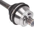 Close-up of CV axle from All In One Four Piece Front CV Axle And Wheel Hub Bearing Kit For 2002 2009 Audi A4 Replacement Set With Two Front CV Axles And Two Front Hub Modules Direct Fit Built Tough Ready To Install