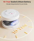 10-Year Sealed Lithium Battery inside an interconnected smoke alarm for long-lasting fire safety protection.