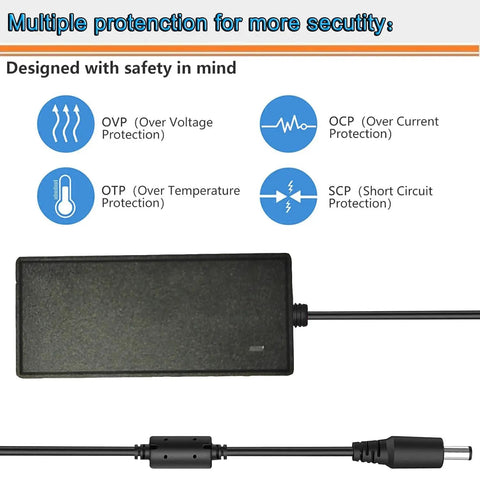 54V 1.1A DC Power Adapter For UniFi USW-Lite-8-PoE 8-Port Gigabit Switch, black PSU with safety icons and DC plug
