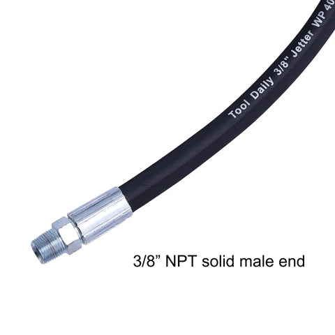 8 Ft Pressure Washer Whip Hose With Swivel Adapter Set Three Eighths Inch NPT Workhorse Pro Grade Quick Connect For High PSI Up To 4000, 2.5-5 GPM, 176F Max Temperature, Burst 16000 PSI, Heavy Duty Durable Hose, 3/8 NPT solid male end