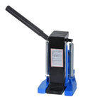 Heavy Duty 5 Ton Hydraulic Claw Lifting Jack With 110 Millimeter Stroke Manual Shop Workhorse For Auto Repair And Machine Lifts Bad Boy Power Tool Gear Solid Grip Design, black and blue structure with lever.
