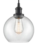 Farmhouse Black Globe Pendant Light With Hand Blown Seeded Glass And Easy Access Open Bottom 8 Inch Globe Adjustable Height